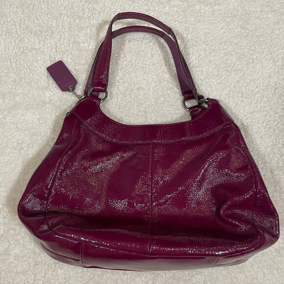 Coach Madison Maggie Hobo Handbag Y2K Style Plum Purple Patent Leather Shoulder - Picture 5 of 9